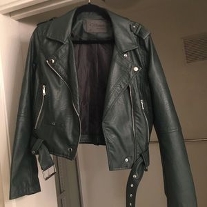 Navy Green Leather Jacket